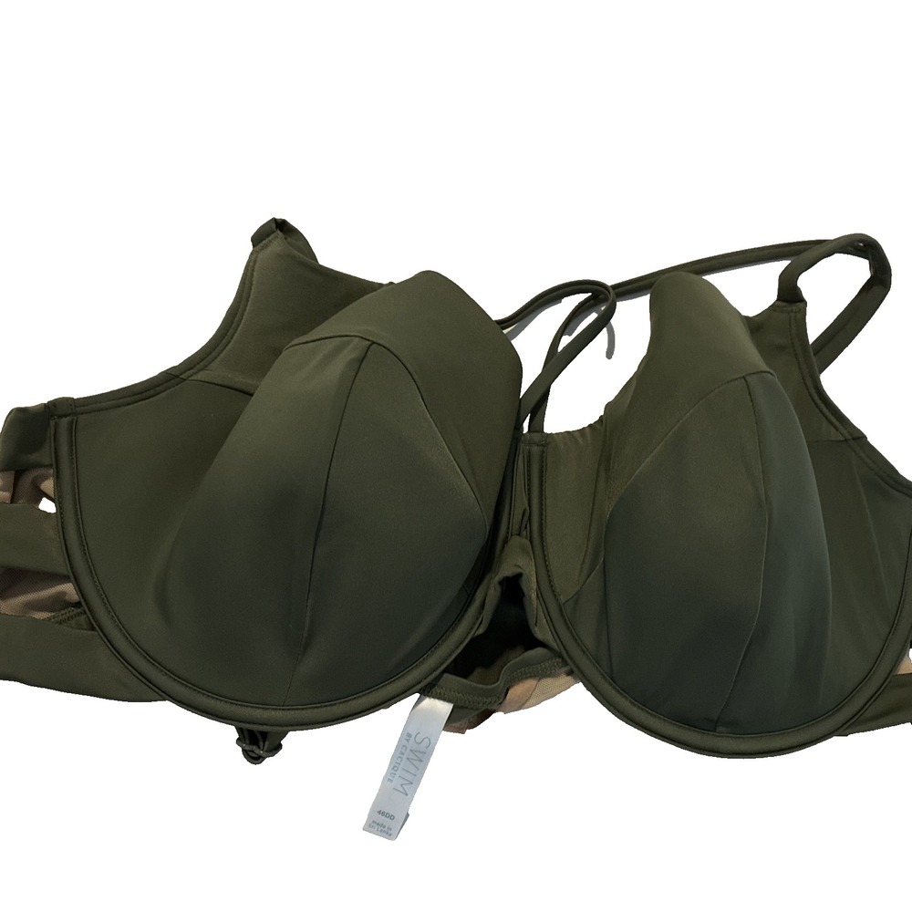 Cacique Swim‎ Olive Green Lightly Lined Balconette Bikini Top 46DD 1124386